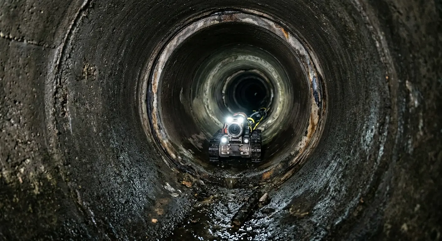Robotic sewer camera inspecting pipe interior for Drain Snake Service in Santa Paula